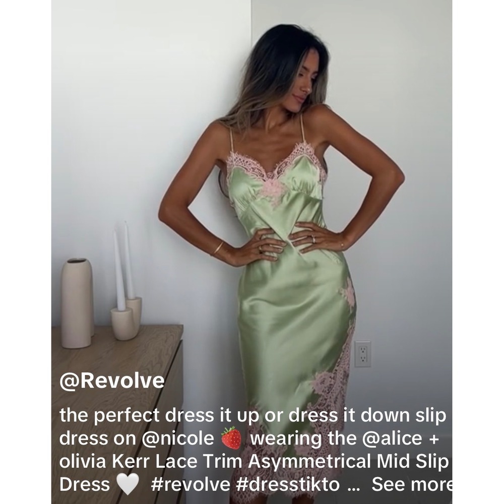 NWT* Alice + Olivia Kerr Midi Slip Dress Satin Green Pink Lace Fairy Romantic 10 - Picture 15 of 15